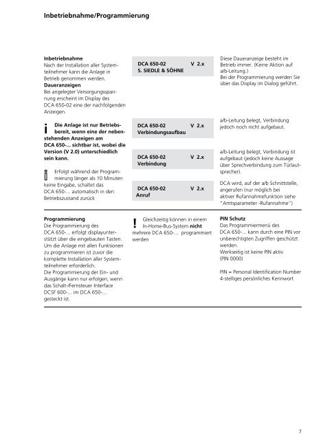 Programmier- anleitung DoorCom® Analog DCA 650-02 ... - Siedle