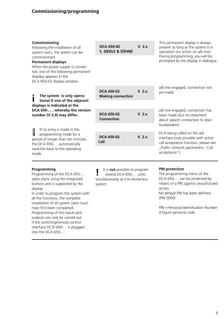 Programmier- anleitung DoorCom® Analog DCA 650-02 ... - Siedle