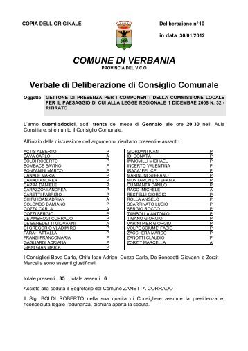 10 - gettone di presenza per i componenti della - Comune di Verbania