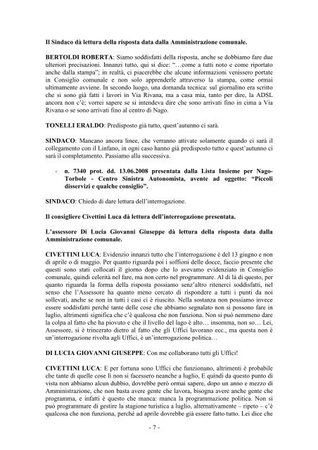 Verbale Consiglio comunale dd. 7/8/2008 - Comune di Nago Torbole