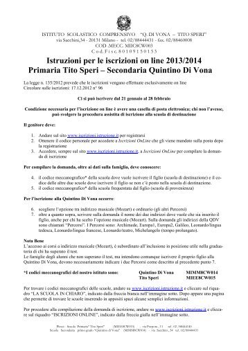 Istruzioni per le iscrizioni on line 2013/2014 Primaria Tito Speri ...