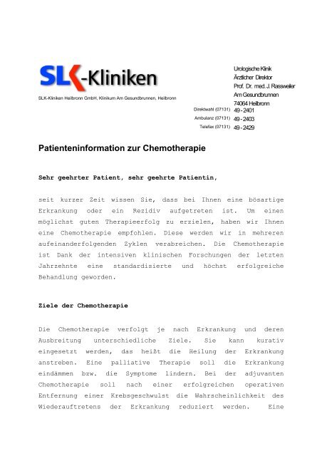 Patienteninformation zur Chemotherapie - Urologie Heilbronn