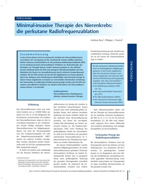 Minimal-invasive Therapie des Nierenkrebs: die perkutane ...