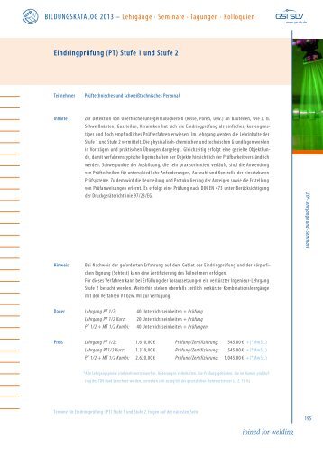 Eindringprüfung (PT) Stufe 1 und Stufe 2 - SLV Hannover