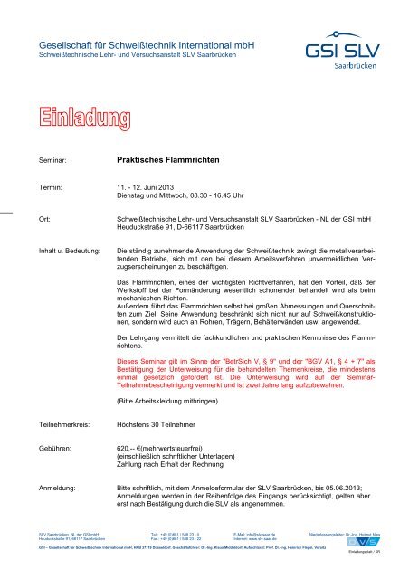 Seminar: Flammrichten von Blechen und Rohren - SLV ...