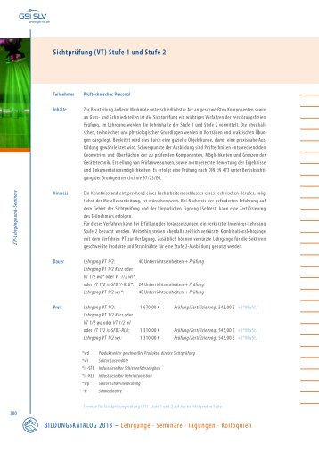 Sichtprüfung (VT) Stufe 1 und Stufe 2 - SLV Hannover