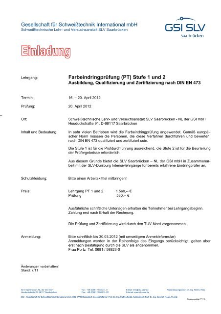 Infoblatt Farbeindringprüfung (PT) - SLV Schweißtechnische Lehr ...