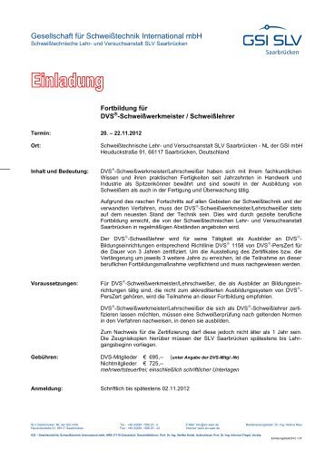 Fortbildung DVS Schweißwerkmeister / Schweißlehrer - SLV ...