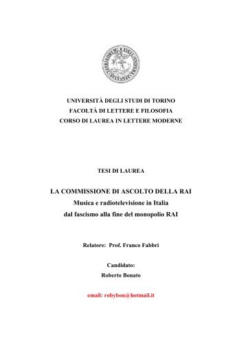 Tesi del dott. Roberto Bonato - Franco Fabbri