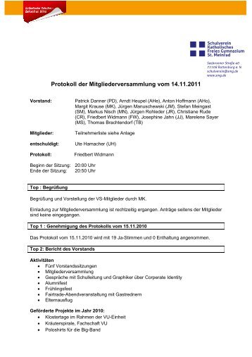 Protokoll der Mitgliederversammlung vom 14.11.2011