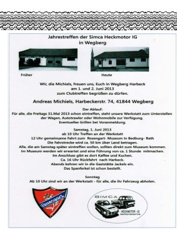 Anmeldung zum Simca Treffen der Heckmotor IG in Wegberg