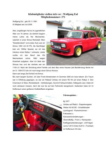 Wolfgang Eul Mitgliedsnummer: 271 - SIMCA-Heckmotor-IG