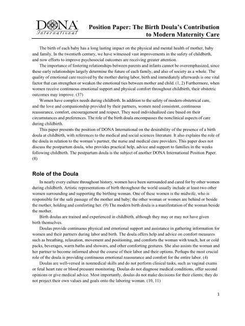 Position Paper: The Birth Doula’s Contribution to Modern Maternity Care