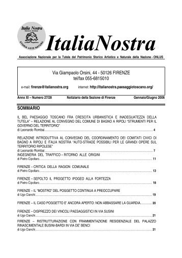 Notiziario Gennaio - Giugno 2006 - Italia Nostra ONLUS