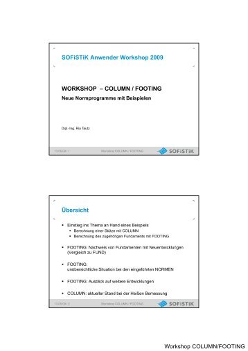 Workshop COLUMN/FOOTING SOFiSTiK Anwender Workshop 2009 ...