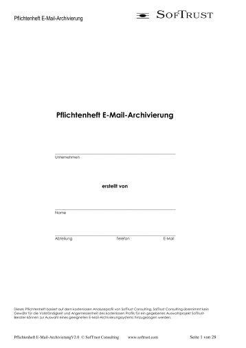 Pflichtenheft E-Mail-Archivierung - SofTrust Consulting