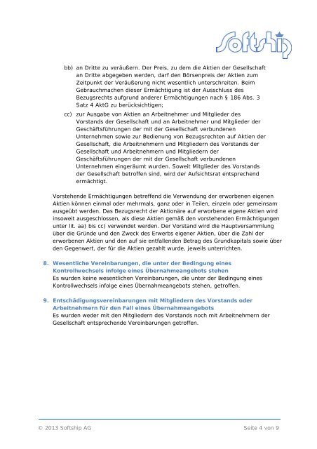 Corporate Governance Bericht - Softship AG