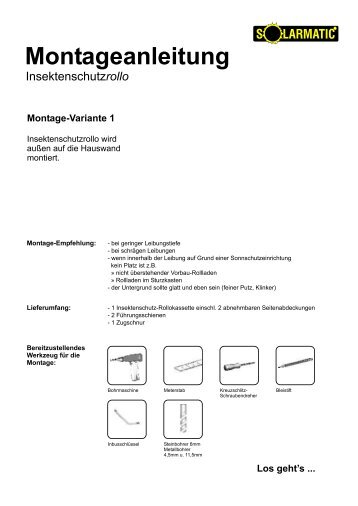 Montageanleitung Insektenschutzrollo Typ 1 auf ... - Solarmatic