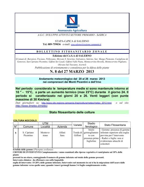 Bollettino fitopatologico n.8 - Comune di Giffoni Sei Casali