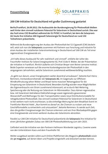 Pressemitteilung 200 GW-Initiative für Deutschland mit ... - Solarpraxis