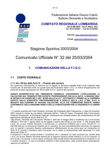 Comunicato Ufficiale N° 32 del 25/03/2004 - Informacalcio.it