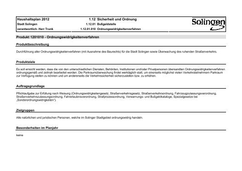 12.01 Bußgeldstelle - Stadt Solingen