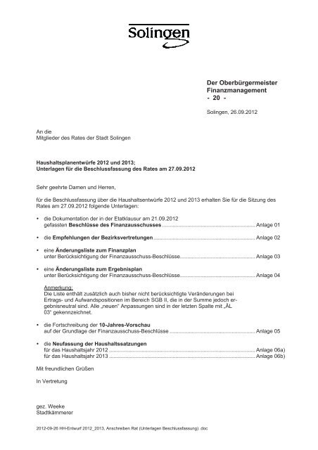 Unterlagen zur Ratssitzung - Stadt Solingen
