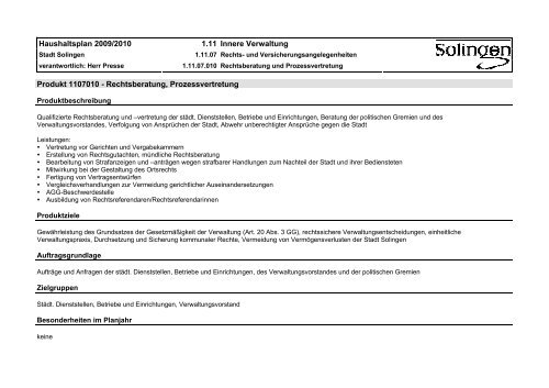 und Versicherungsangelegenheiten - Stadt Solingen