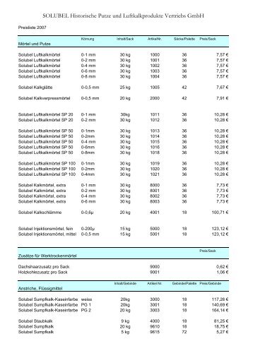 Preisliste Solubel Produkte 2007