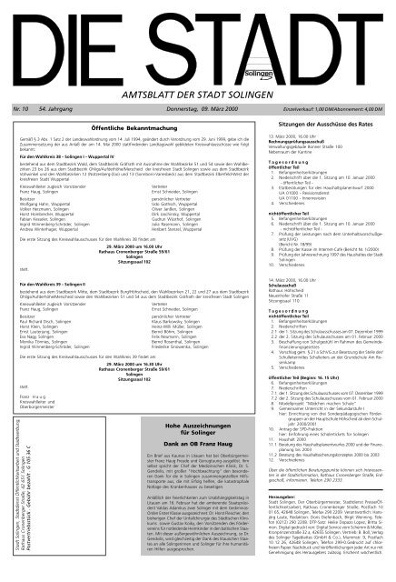 Amtsblatt der Stadt Solingen