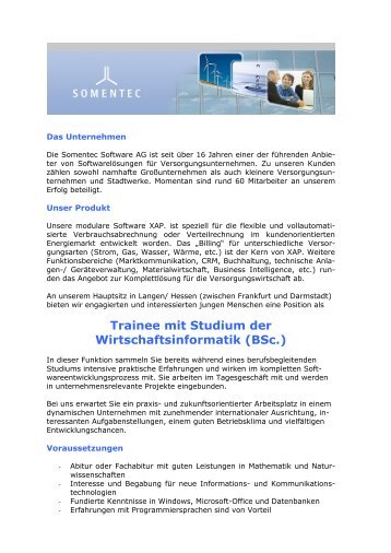 Trainee mit Studium der Wirtschaftsinformatik (BSc.) - Somentec ...