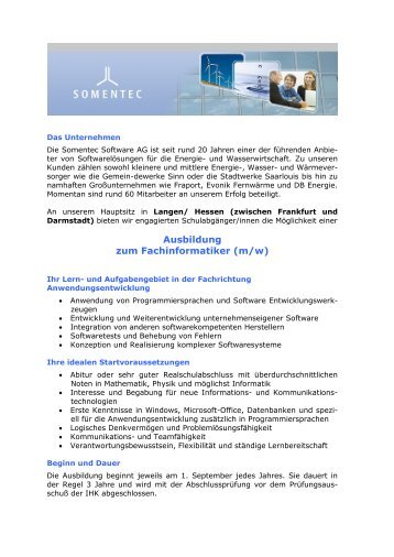 Ausbildung zum Fachinformatiker (m/w) - Somentec Software AG