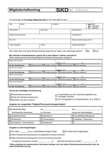 Mitgliedschaftsantrag - SKD BKK