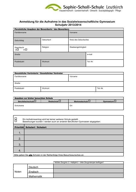 Anmeldung - Sophie-Scholl-Schule Leutkirch