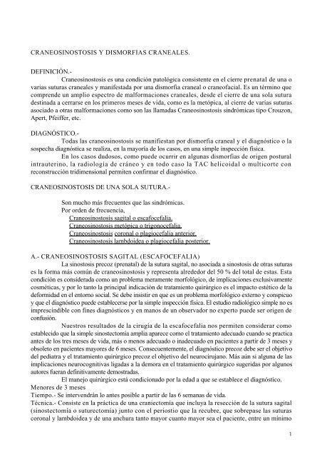 CRANEOSINOSTOSIS Y DISMORFIAS CRANEALES. DEFINICIÓN ...