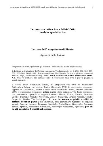 Letteratura latina B a.a 2008-2009 modulo specialistico Lettura dell ...