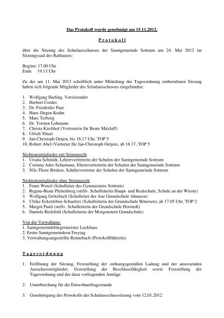 Schulausschuss am 24.05.2012 - Samtgemeinde Sottrum