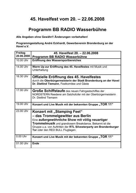 Programm - Gewerbeverein Brandenburg