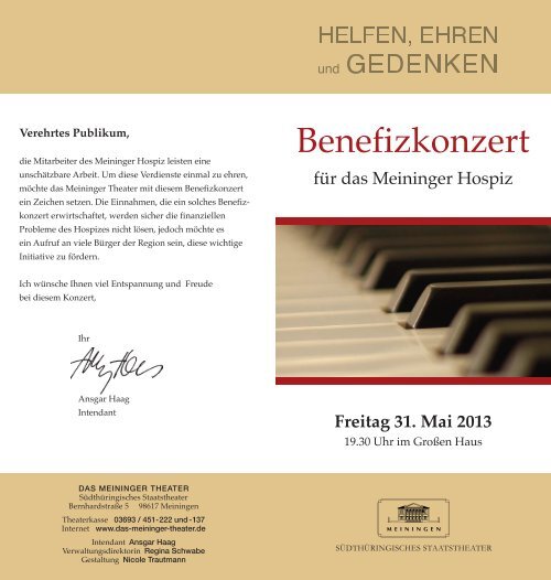 Flyer Benefizkonzert - Sozialwerk Meiningen