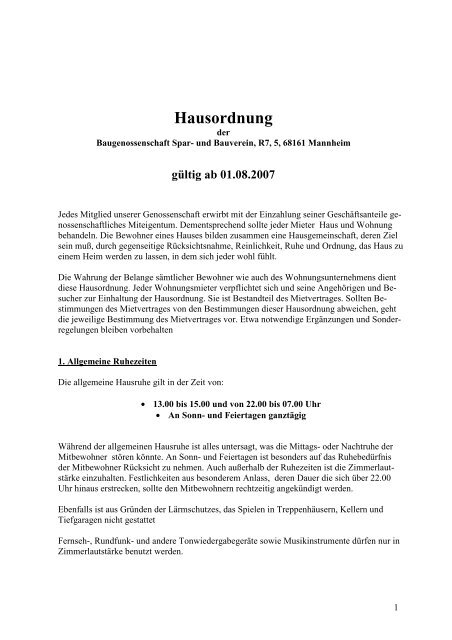 Mietvertrag hausordnung gültigkeit