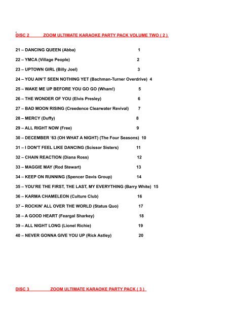 KARAOKE SONG LIST IF YOU DO NOT SEE THE ... - Spanglefish