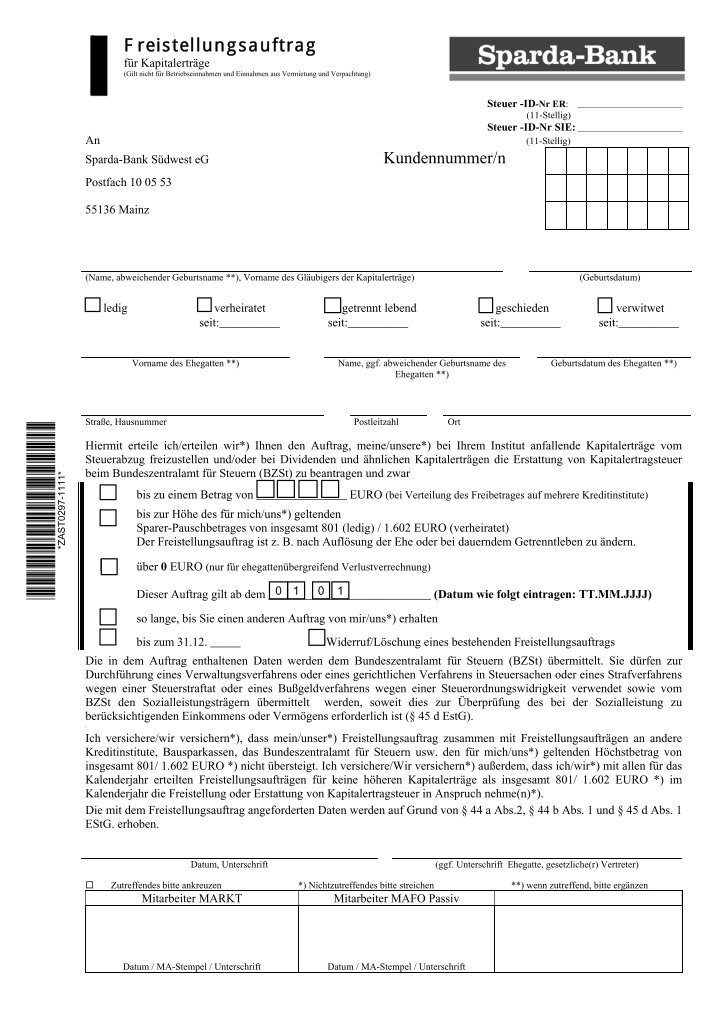 Freistellungsauftrags Magazine