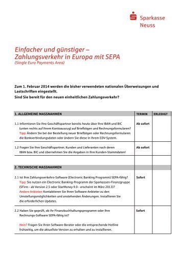 SEPA-Checkliste - Sparkasse Neuss