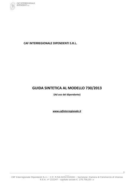 Guida Sintetica Al Modello 7302013 Caf Interregionale