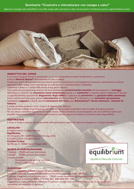 Costruire e ristrutturare con canapa e calce - Modulo 2 - Equilibrium