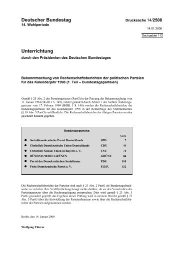 Rechenschaftsberichte 1998 - bundestag.de - Deutscher Bundestag