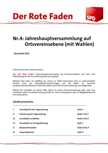 Jahreshauptversammlung auf Ortsvereinsebene (mit Wahlen) - SPD