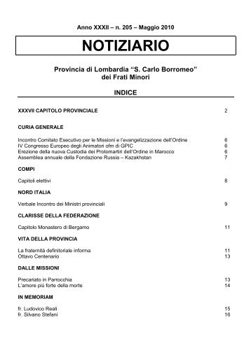 NOTIZIARIO - Frati Minori di Lombardia