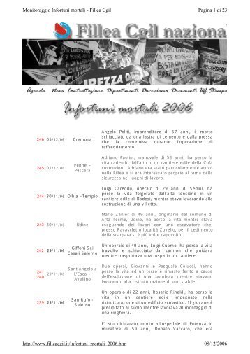 Pagina 1 di 23 Monitoraggio Infortuni mortali - Fillea Cgil 08/12/2006 ...