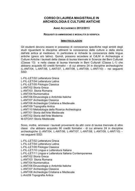 Requisiti di ammissione e modalità di verifica - Università degli Studi ...